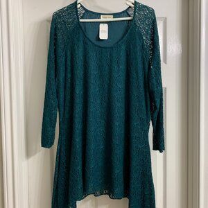 Indigo Soul Women's Teal Color Paisley Lace Tunic, Size 2X (NWT)